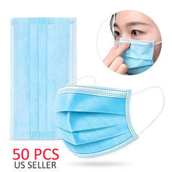 Indigi Disposable 3-Ply Medical Surgical Face Mask with Earloop Polypropylene Masks - 50 Pieces (Blue)