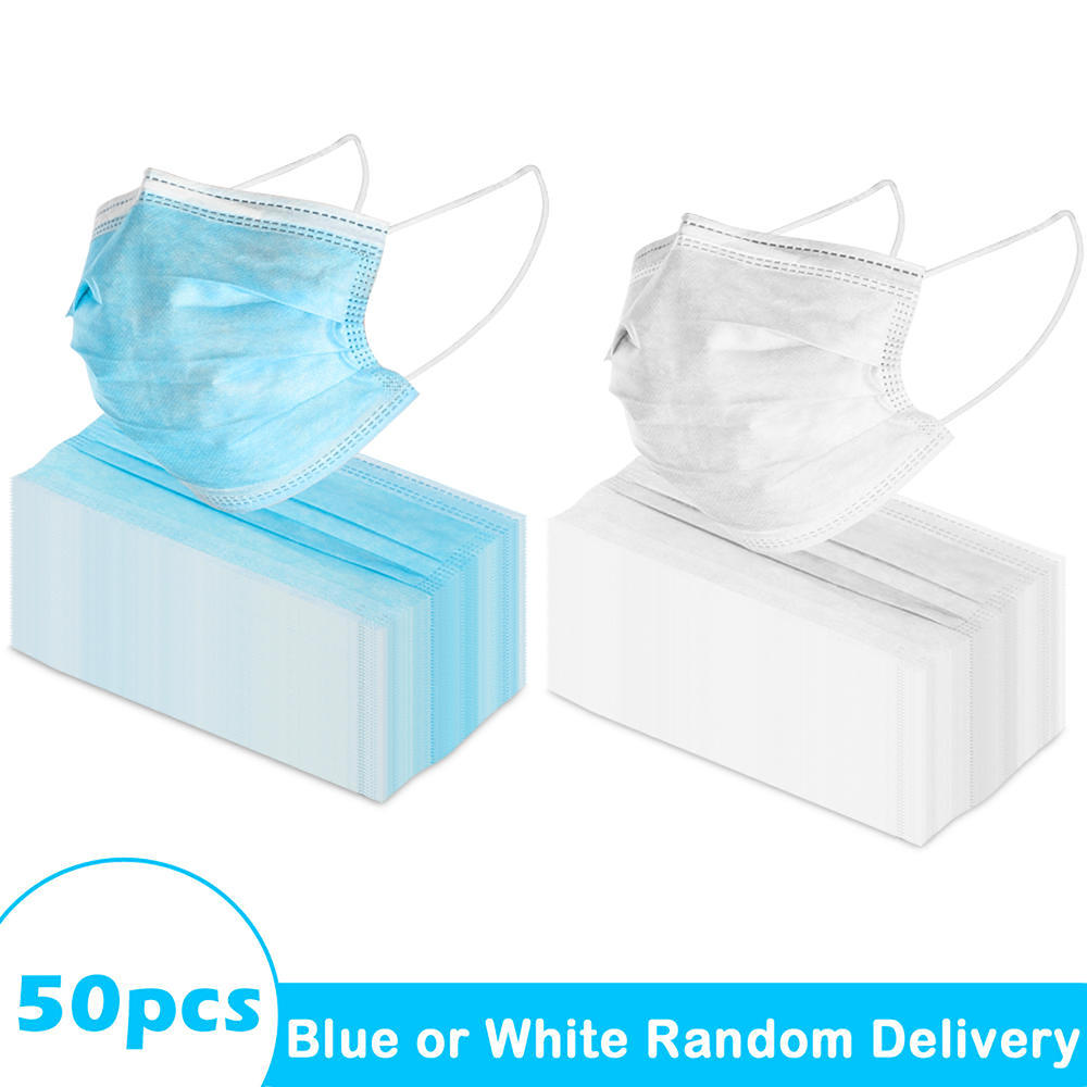 MaxOffers 50pc. 3-ply Disposable Face Mask Set - Blue and White