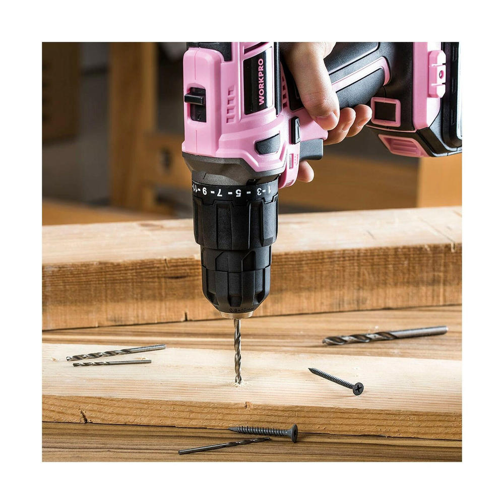 WORKPRO W004532A Cordless 20V Lithium Ion Drill Driver Set - Pink