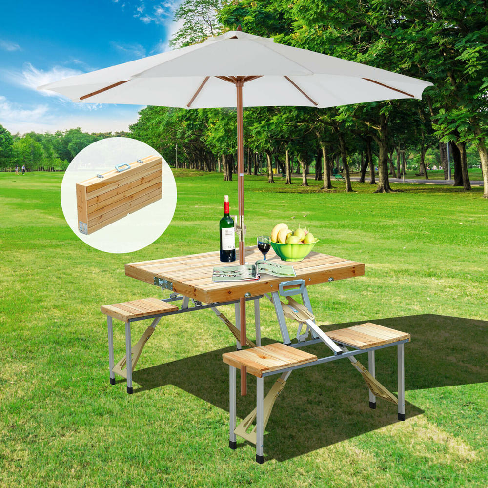 Outsunny Wooden Portable Foldable Suitcase Picnic Table with 4 Seats
