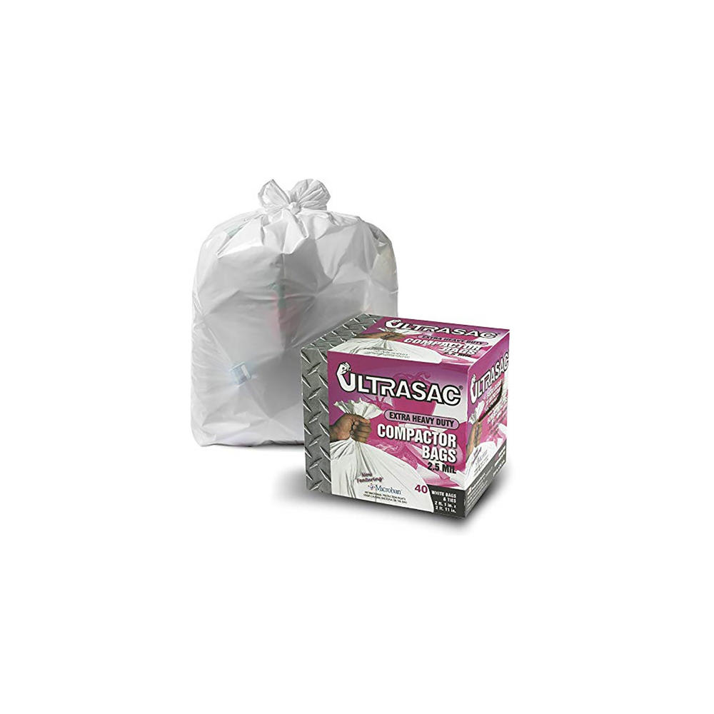 Ultrasac 771228 40pc. Trash Compactor Plastic Bags – White