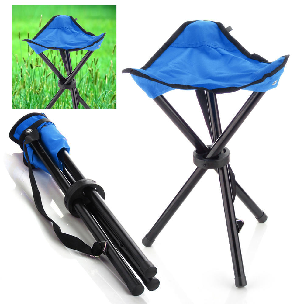 CE Compass Outdoor Small Size Portable Folding Chair with 3 Leg Stool for Hiking - Blue