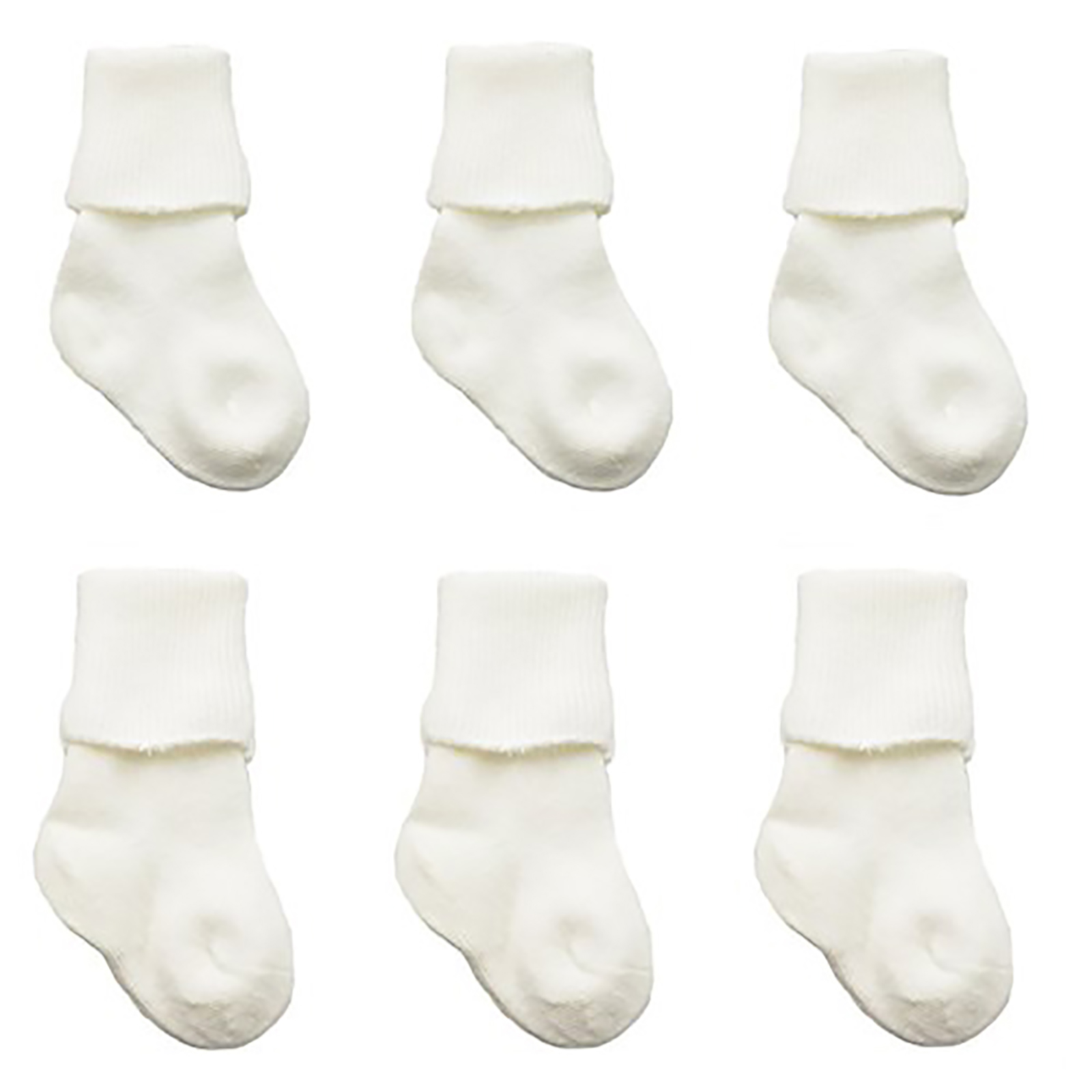 Sierra Socks 6 Pair Cotton Unisex Newborn Baby Turn Cuff Bootie Set White