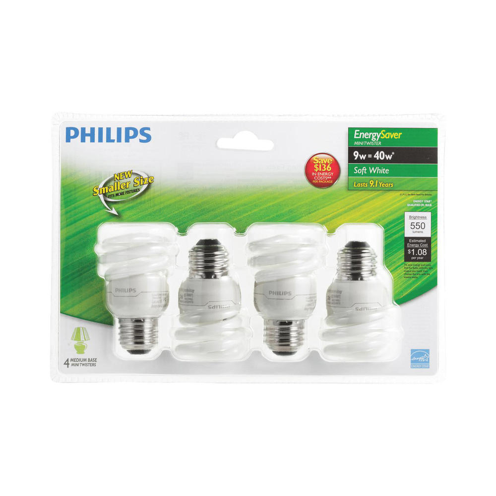 Phillips 4pc. Energy Saver 40W Spiral CFL Light Bulb Set - Soft White