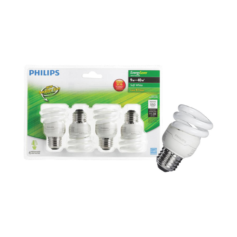 Phillips 4pc. Energy Saver 40W Spiral CFL Light Bulb Set - Soft White