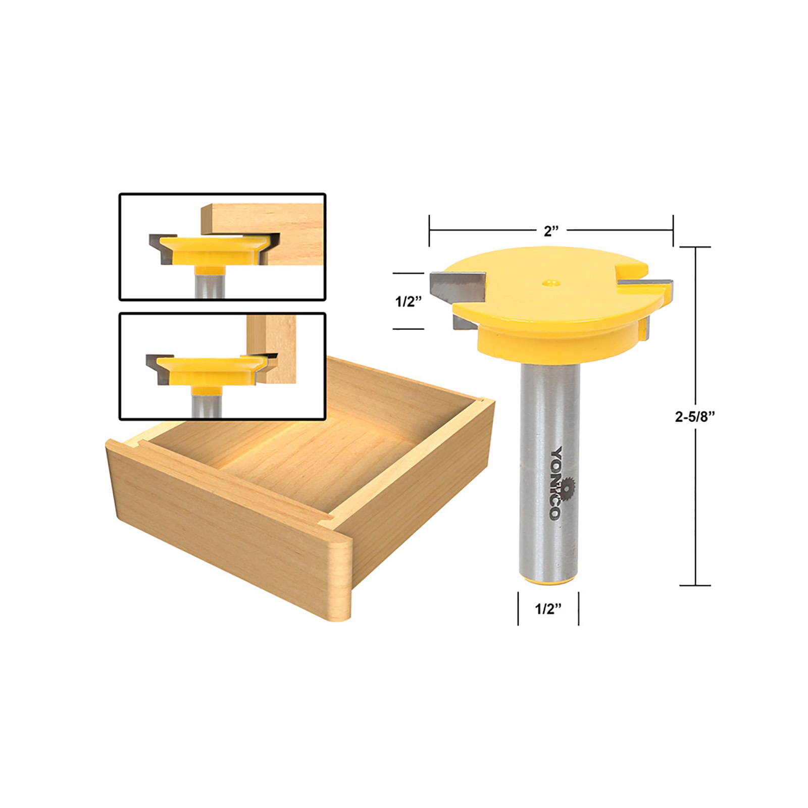 Yonico 15336 3-Piece Joinery Router Bit Set - 1/2 Inch Shank, Carbide Tipped 5 thumbnail image