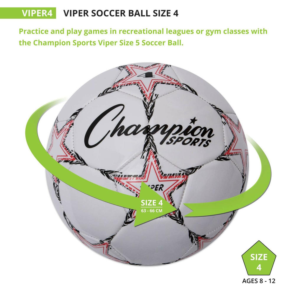 Champion Sports 4 Size Viper Soccer Ball - White
