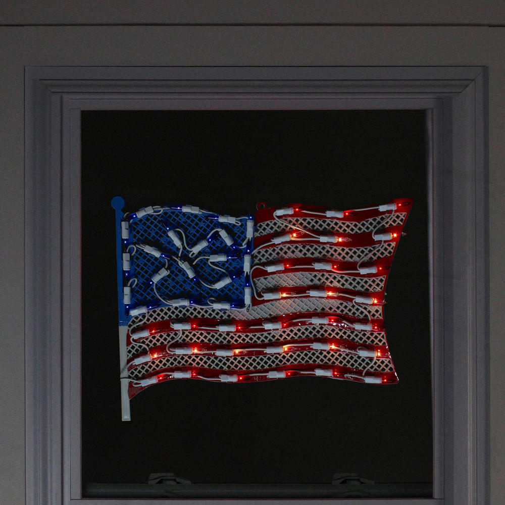 Northlight 14" Lighted Patriotic American Flag Window Silhouette Decoration