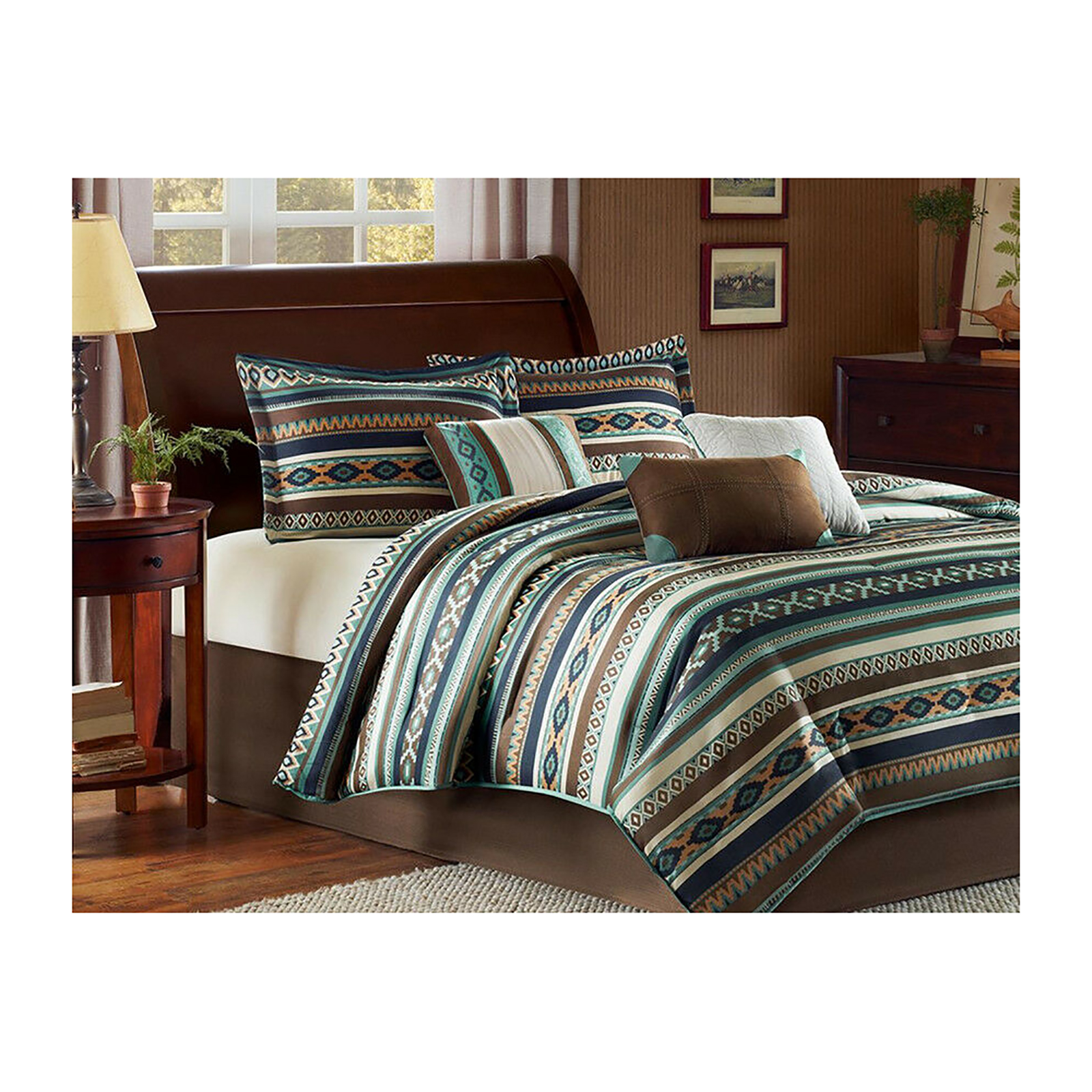 Aztec 7pc. Southwest Native American Queen Comforter Set Turquoise