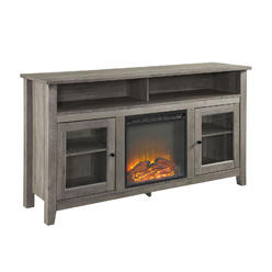 Walker Edison 58" Transitional Fireplace Glass Wood TV Stand, Gray Wash