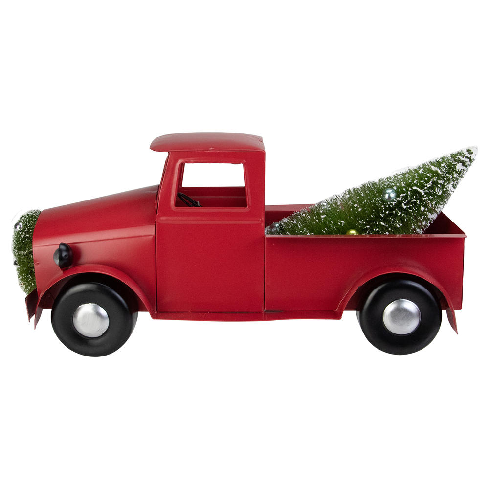 Northlight 13.25" Iron Truck with Frosted Tree and Wreath Christmas Tabletop Decor - Red