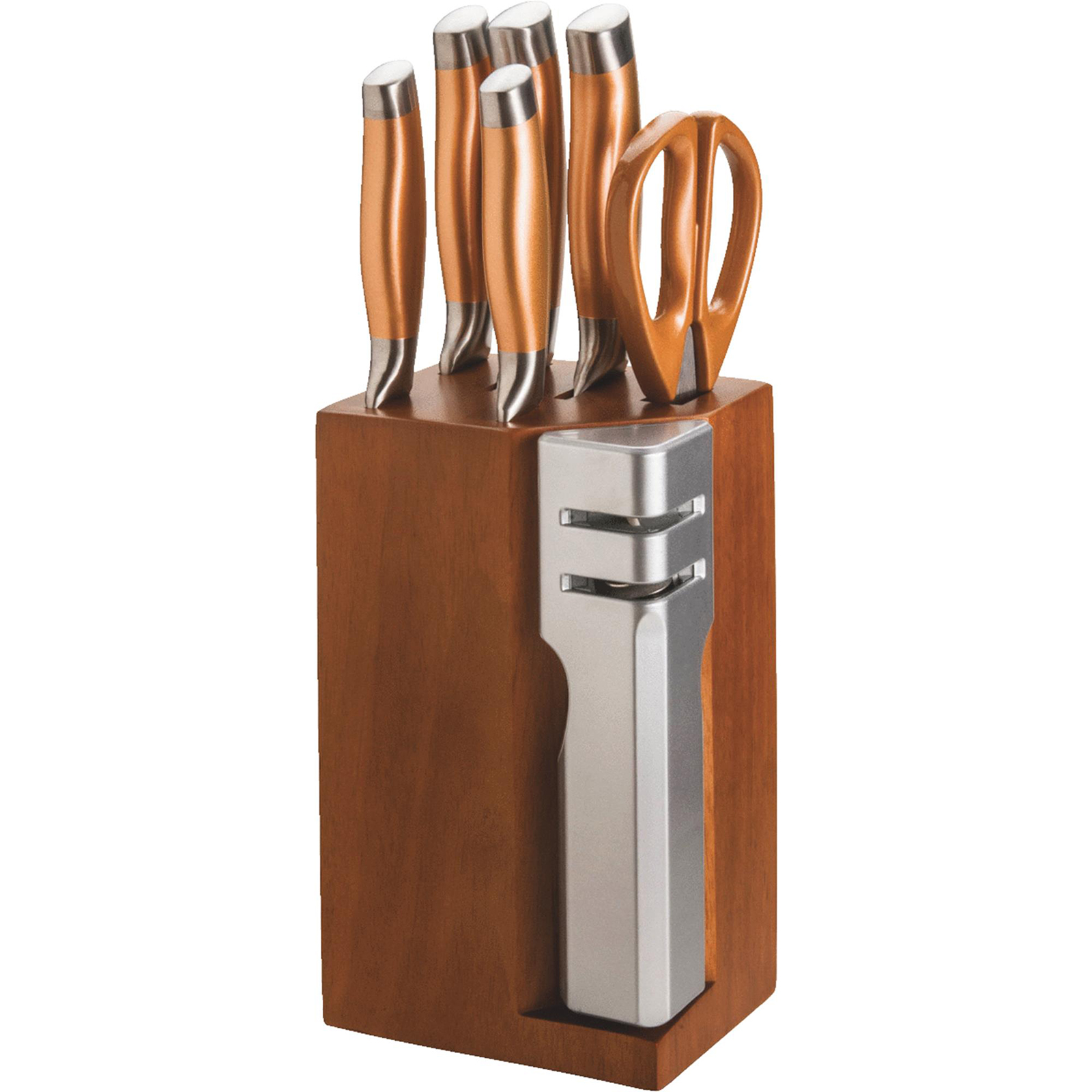 New England Cutlery 7pc. Stainless Steel Blade Knife Set with Block - Copper