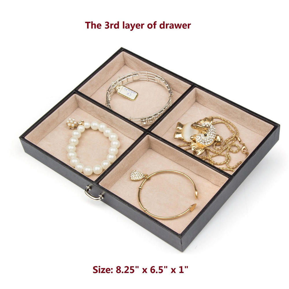 Kendal 4 Sections Jewelry Box Travel Case Black