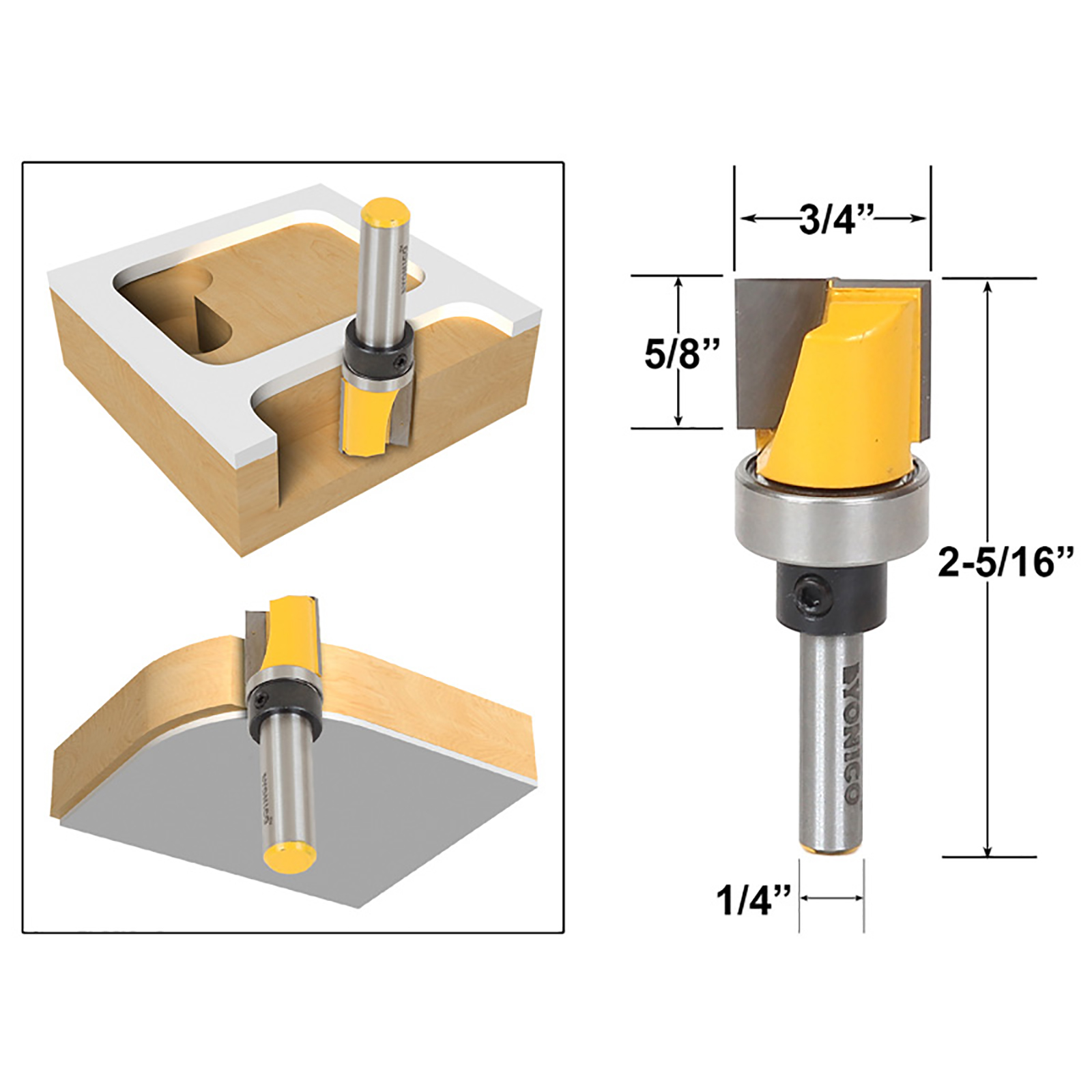 thumbnail image 2 of Whiteside 2325 Edge Bevel Router Bit 15 A 1/2″ SH 1″ CL X 15/16″ CH 2-3 2 of 11