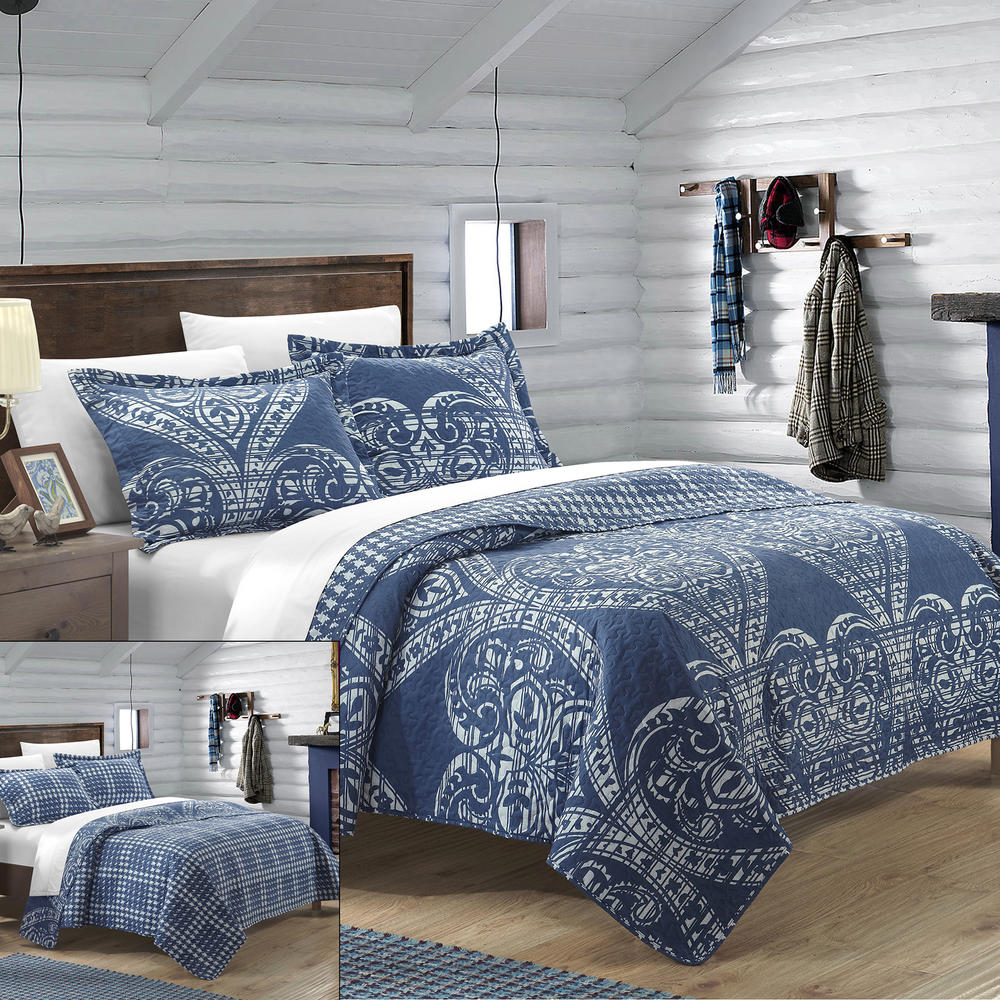 Chic Home 3pc. Reversible Queen Quilt & Shams Set - Navy