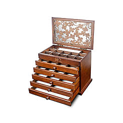 Kendal Wood Jewelry Box for Women, Real Wooden Jewelry Holder Organizer Box with Leaf Patterns, 6 Layer Jewelry Boxes for Storag