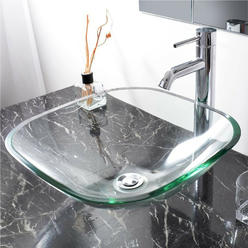 Aquaterior Yescom Square Transparent Glass Bathroom Vessel Sink Tempered Natural Clear Vanity Basin