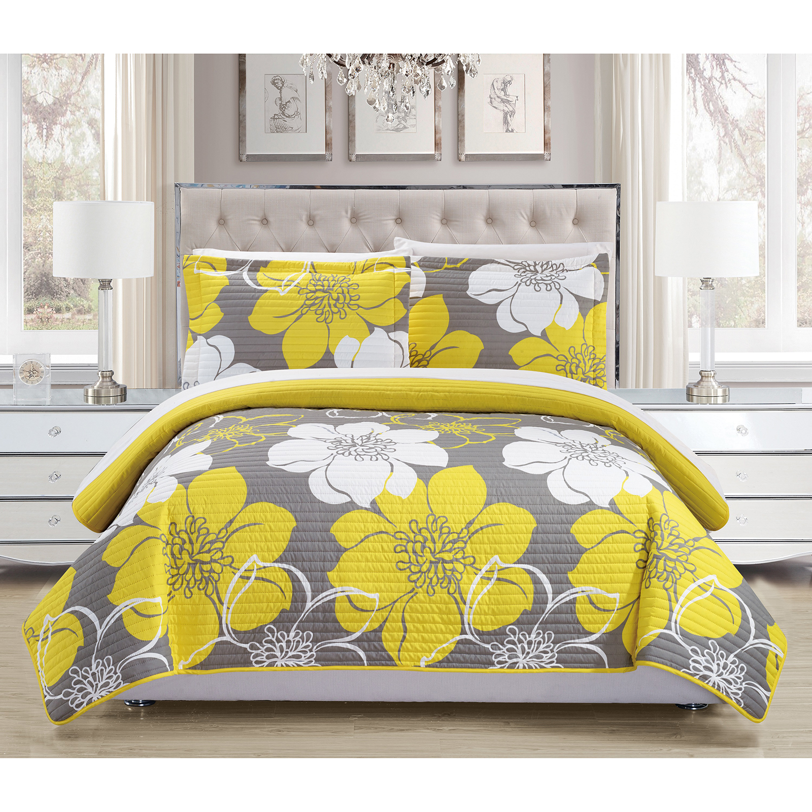Chic Home 2pc. Woodside Floral Twin Quilt Set Yellow