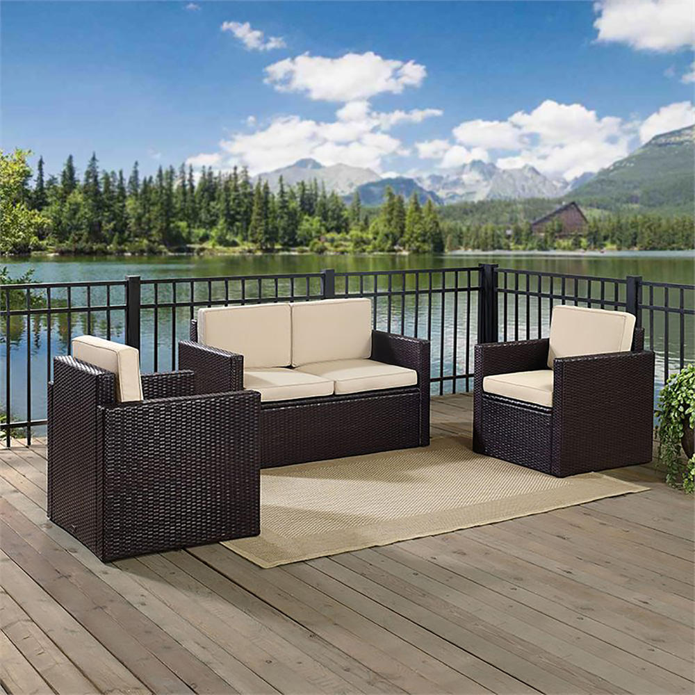 Crosley Furniture Palm Harbor 3pc. Outdoor Seating Set with Cushions - Brown/Gray