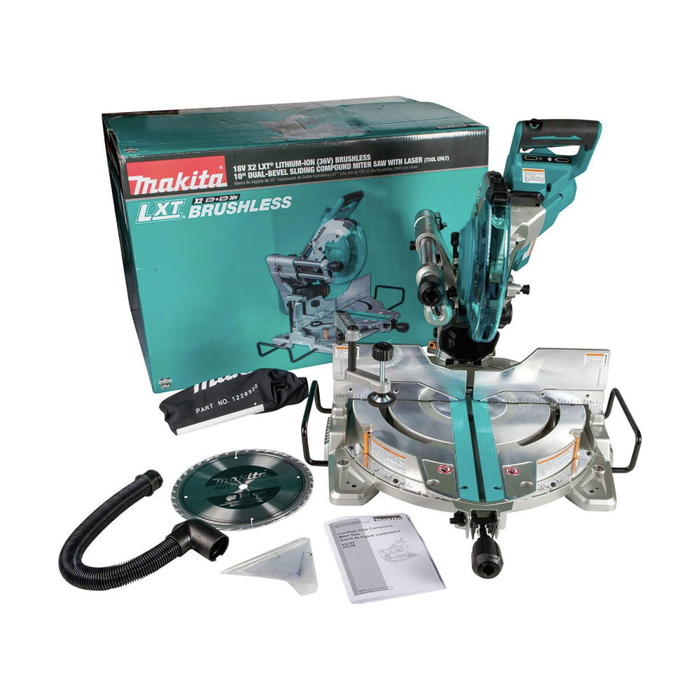 Makita XSL06Z 18V X2 LXT Lithium-Ion (36V) Brushless Cordless 10 in. Dual-Bevel Sliding Compound Miter Saw with Laser, (Tool Onl