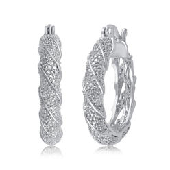 Diamond Princess Luxurious 0.02 Cttw Natural Diamond Accent Twisted Hoop Earrings In 14K White Gold Plated