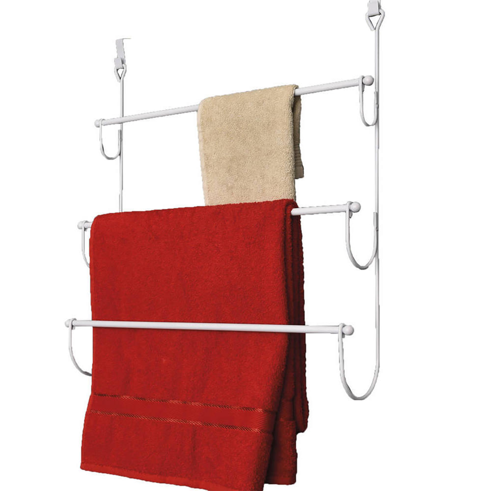 EVIDECO 3 Bars Over the Door Towel Rack Organizer - White