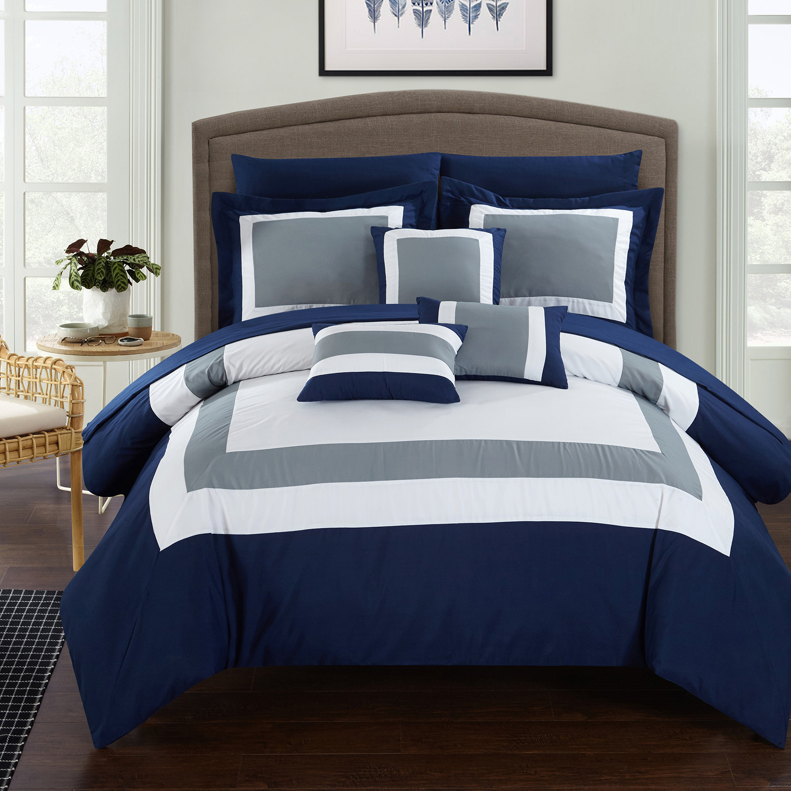 Chic Home 10pc. Duke Patchwork Queen Comforter Set – Navy