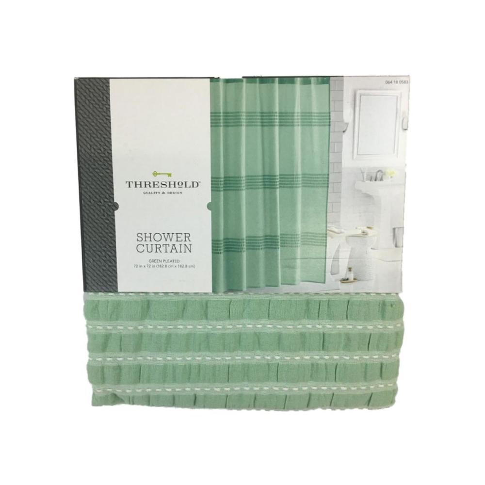 THRESHOLD 72" Pleated Smock Stitched Fabric Shower Curtain – Green