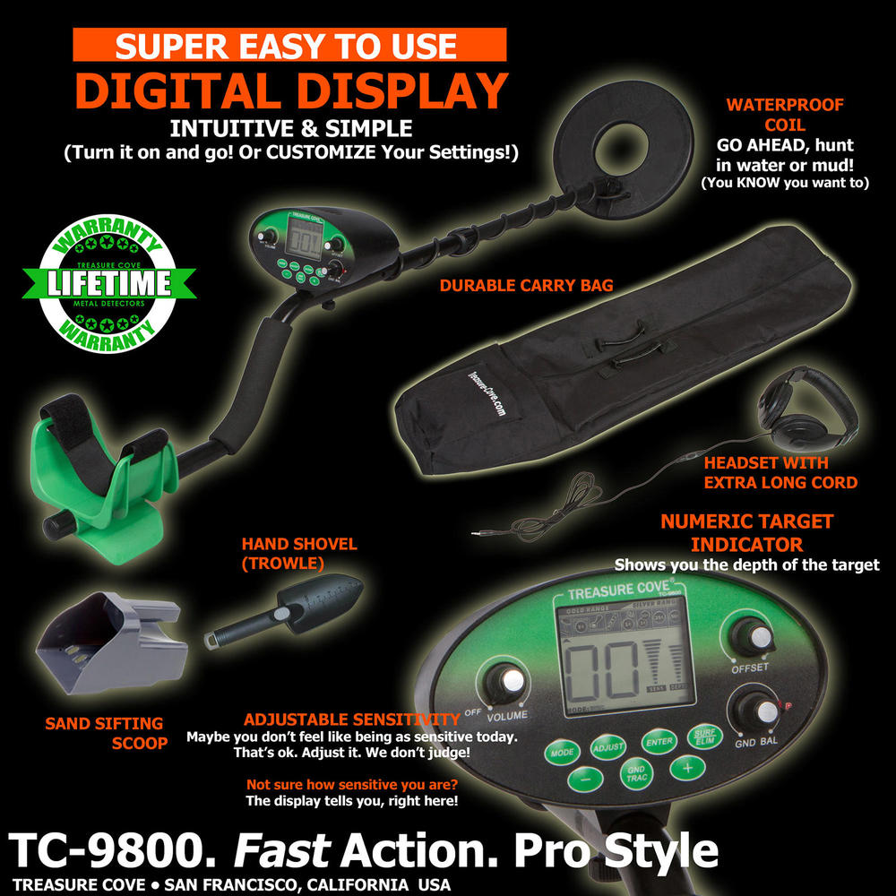 Treasure Cove Fast Action Digital Pro Metal Detector Set
