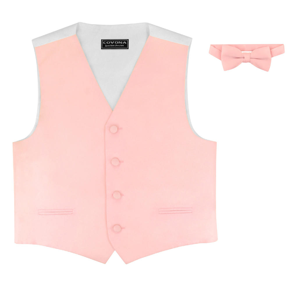 Covona Boy's Dress Vest and Matching Bowtie Set – Pink
