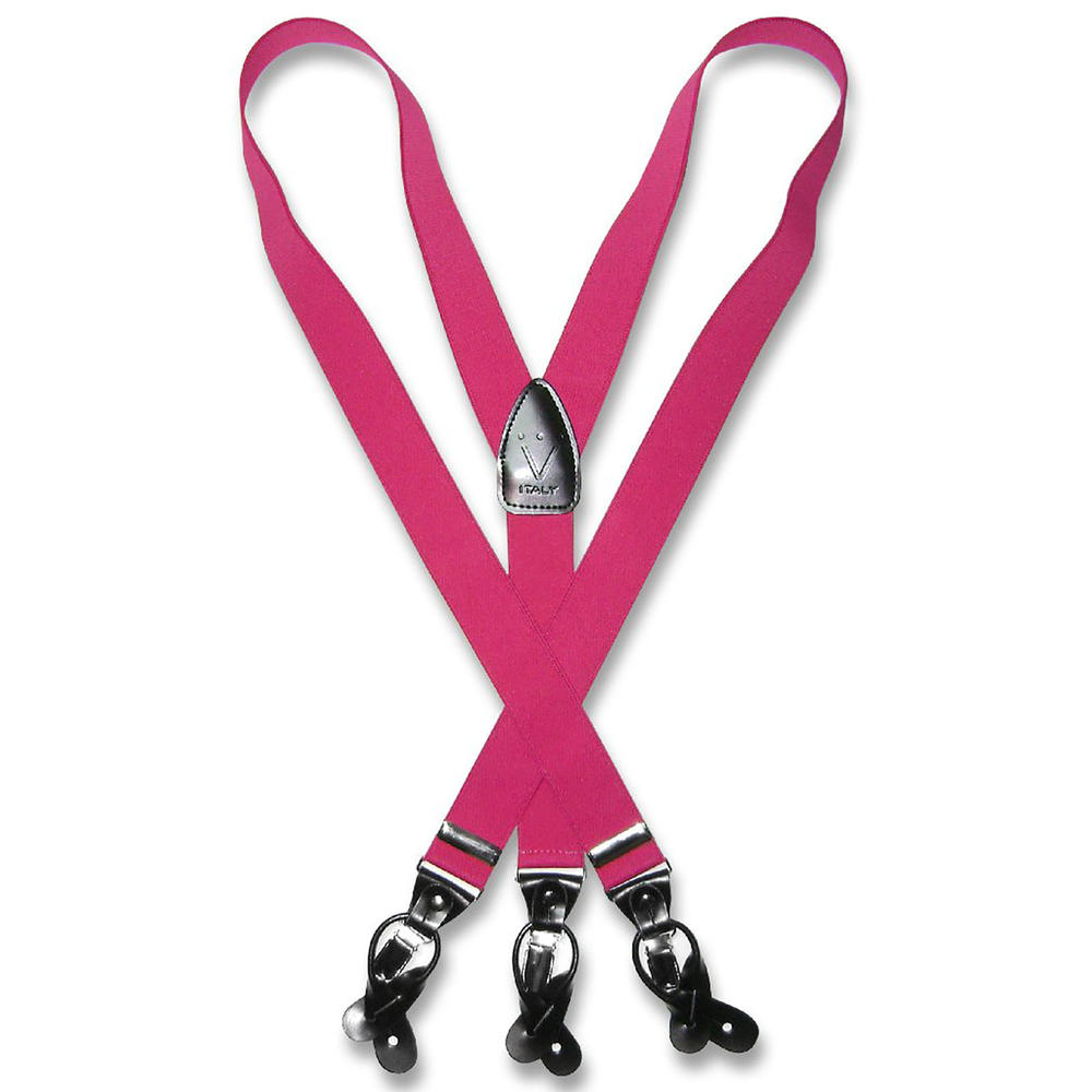 Vesuvio Napoli Men's Solid Y Shape Suspenders – Hot Pink Fuchsia