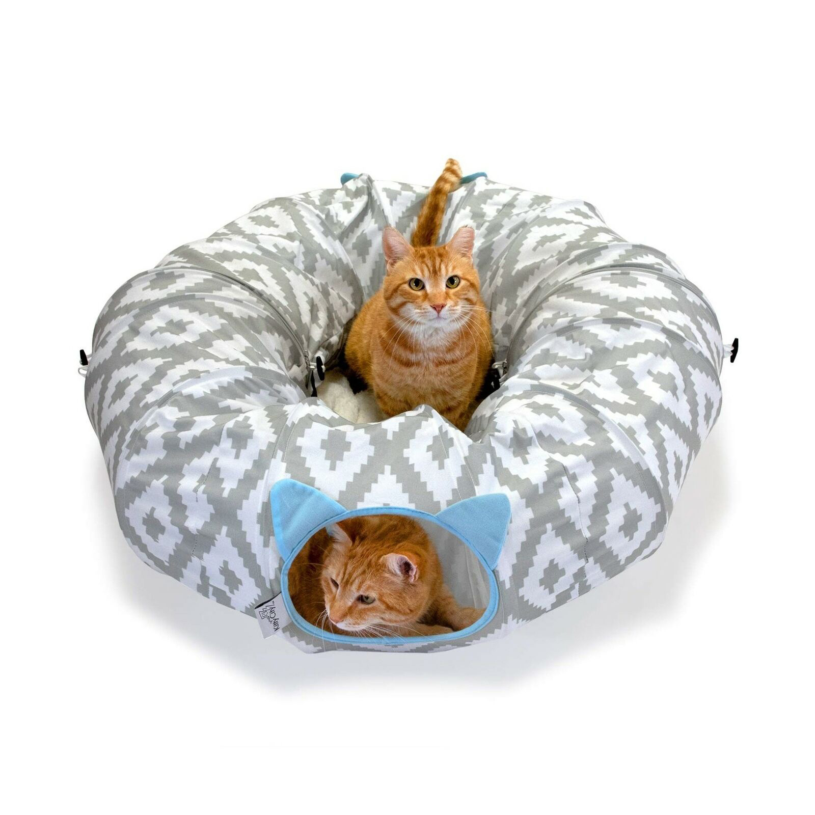 CATENEED Self-Play Cat Tunnel Toy – Foldable Spring Tunnel With 5 Toy Refills (Feather, Worm, Fish, Mouse, Ball) For Indoor Cats