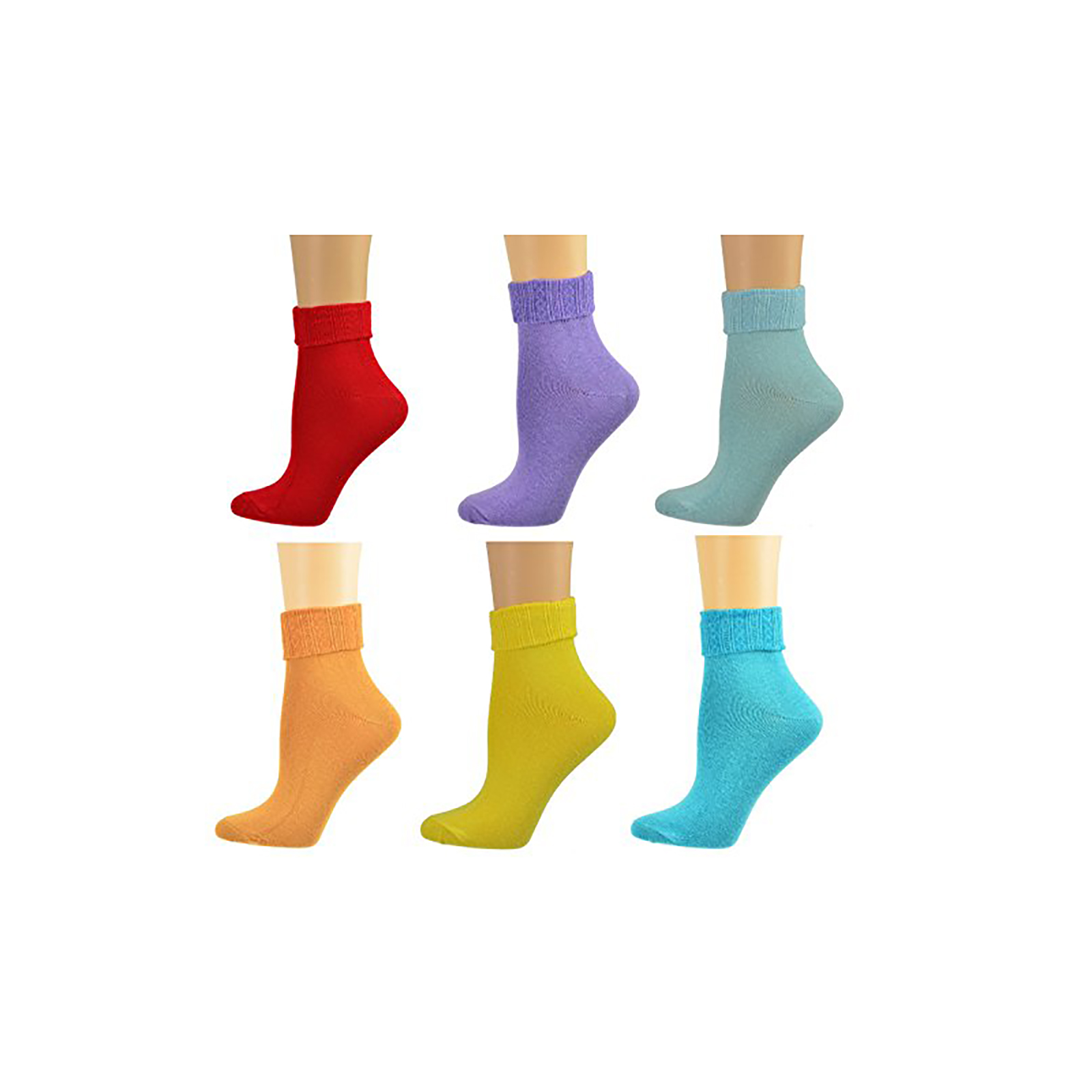 Sierra Socks 6 Pairs Women's Triple Cuff Crew Socks Assorted Colors