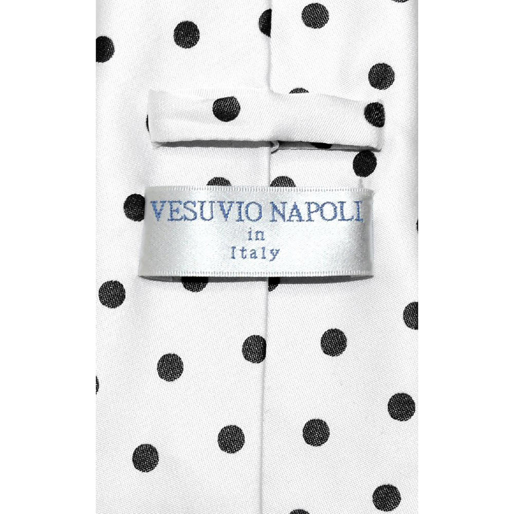Vesuvio Napoli Polka Dots Neck Tie & Handkerchief – White