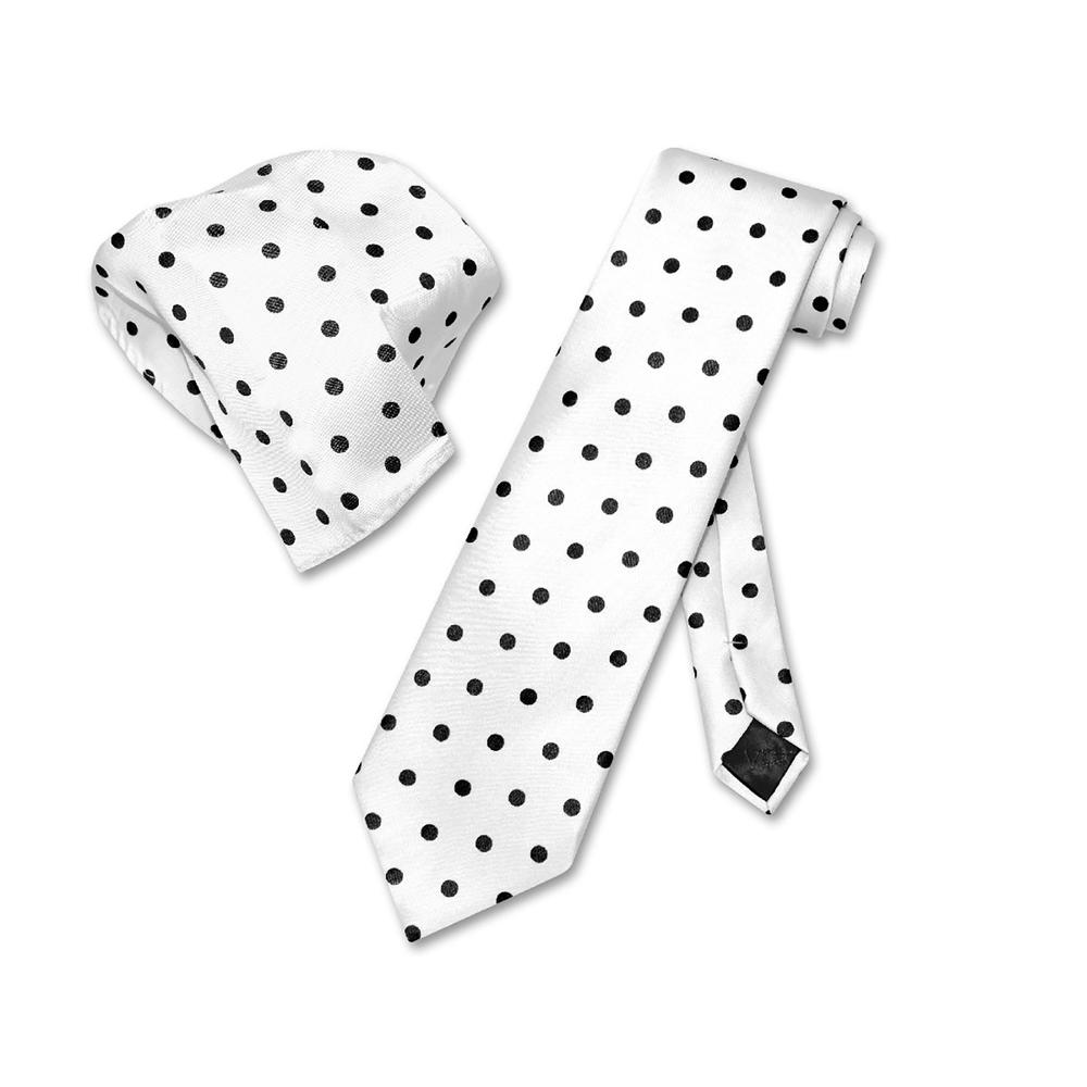 Vesuvio Napoli Polka Dots Neck Tie & Handkerchief – White