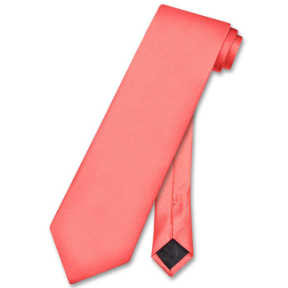 Vesuvio Napoli Men's Full Polyester Necktie - Solid Coral Pink