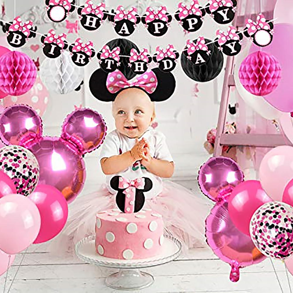 Jollyboom Minnie Themed Birthday Party Supplies - Pink, White & Black