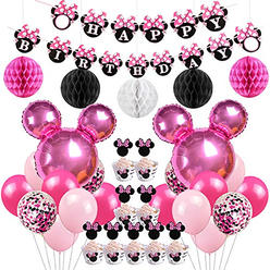 Jollyboom Miramall Minnie Themed Birthday Party Supplies Decorations Minnie Balloons Cupcake Toppers Wrappers for Girls 1st 2nd 3rd Birthday