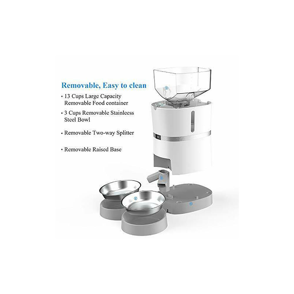WellToBe Automatic Cat Feeder with 2-way Splitter and Double Bowls