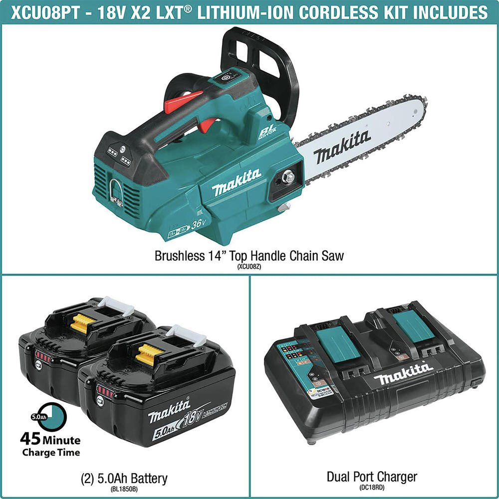 Makita XCU08PT  18V X2 (36V) LXT Lithium-Ion Brushless Cordless 14 in. Top Handle Chain Saw Kit (5 Ah)