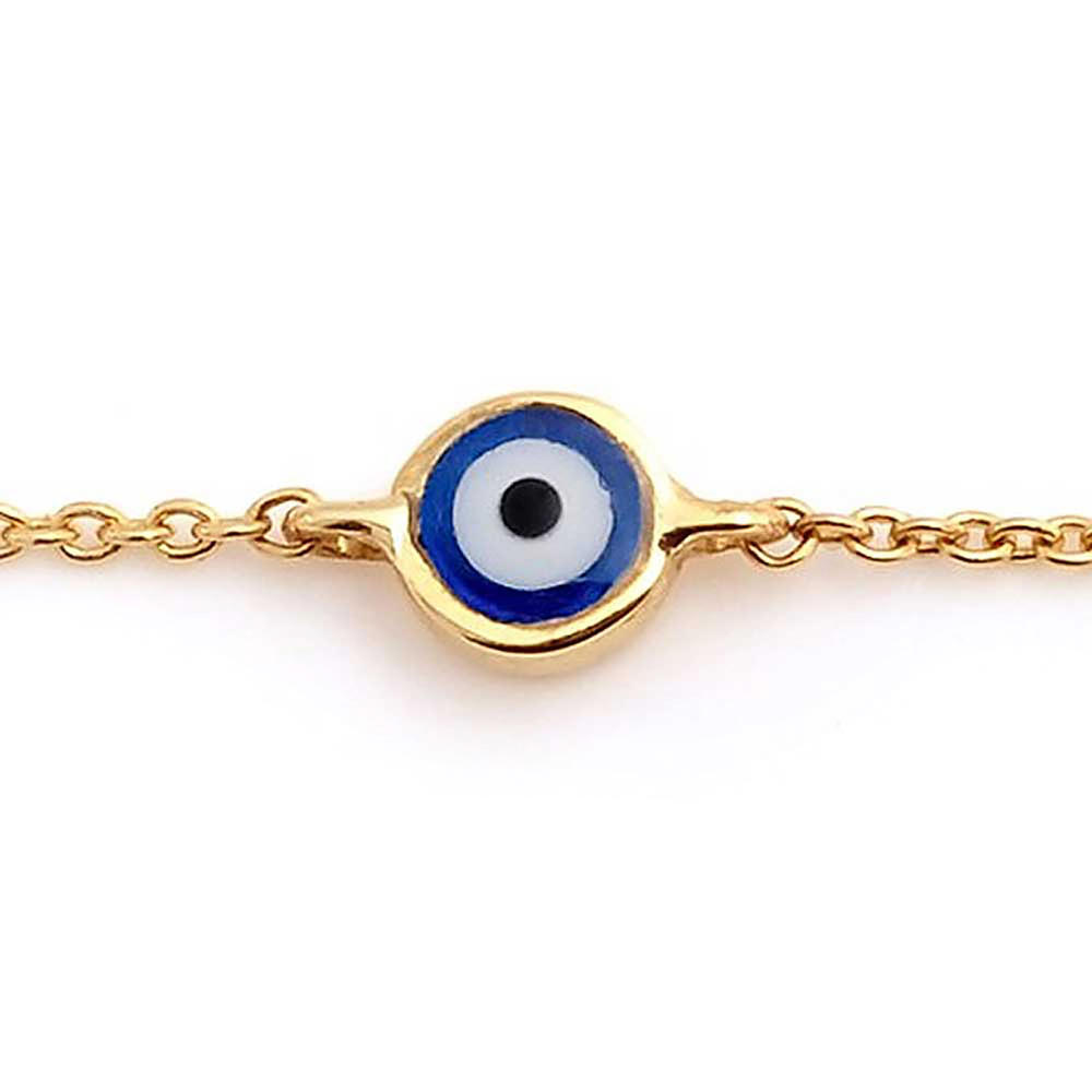bling jewelry Turkish 14K Yellow Gold Blue Evil Eye Charm Link Bracelet
