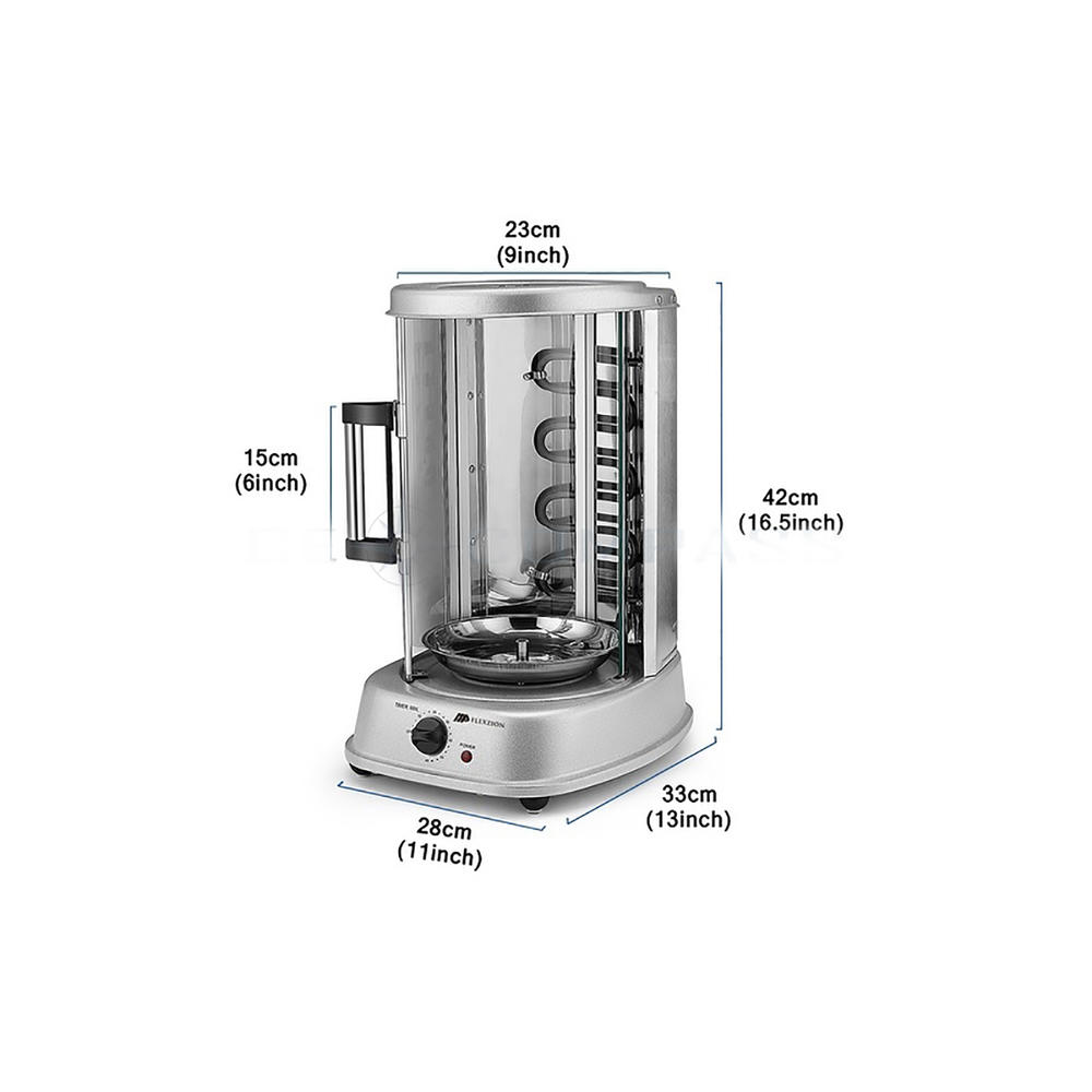 Flexzion MCH_OVN_TB1023A_SLV Vertical Rotating Rotisserie Oven Grill