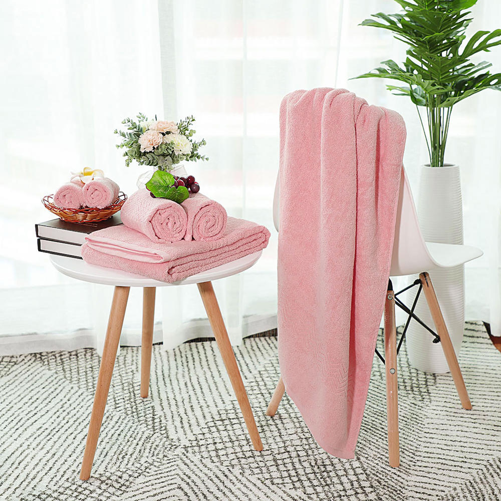 Unique Bargains 6pc. Absorbent Cotton Bath Towel Set Pink