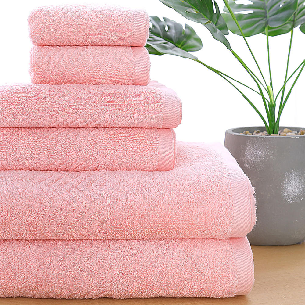 Unique Bargains 6pc. Absorbent Cotton Bath Towel Set Pink