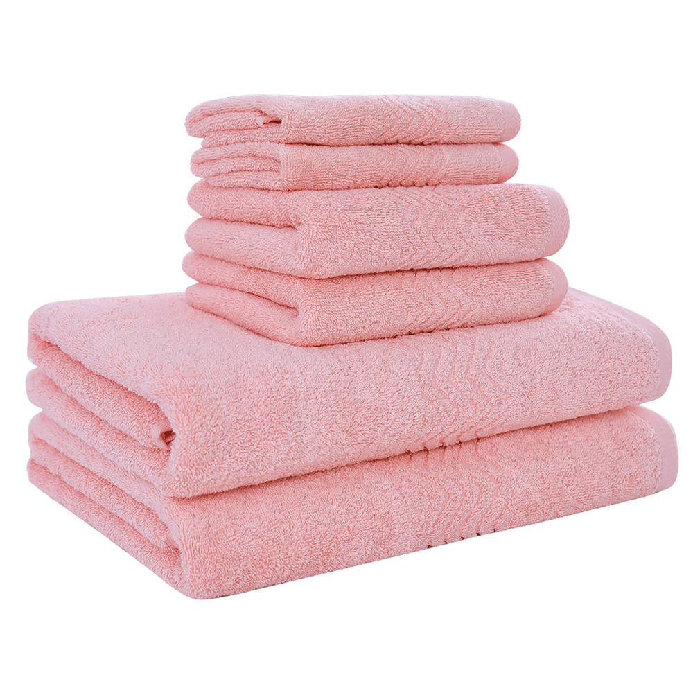 Unique Bargains 6pc. Absorbent Cotton Bath Towel Set Pink