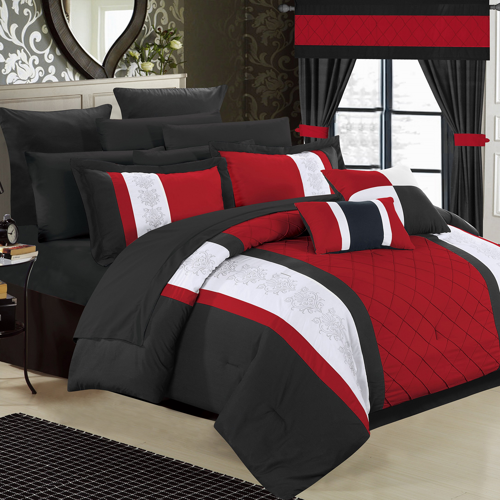 Chic Home 24pc. Danielle Pintuck Embroidery Queen Comforter Set - Red