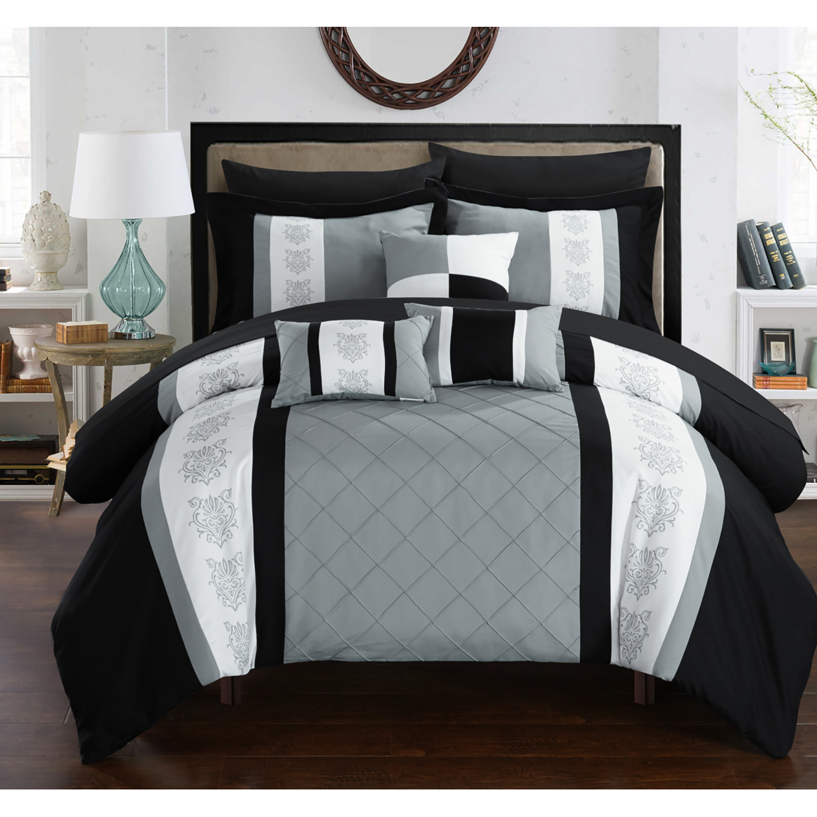 Chic Home 10pc. Clayton Pintuck Queen Comforter Set - Gray