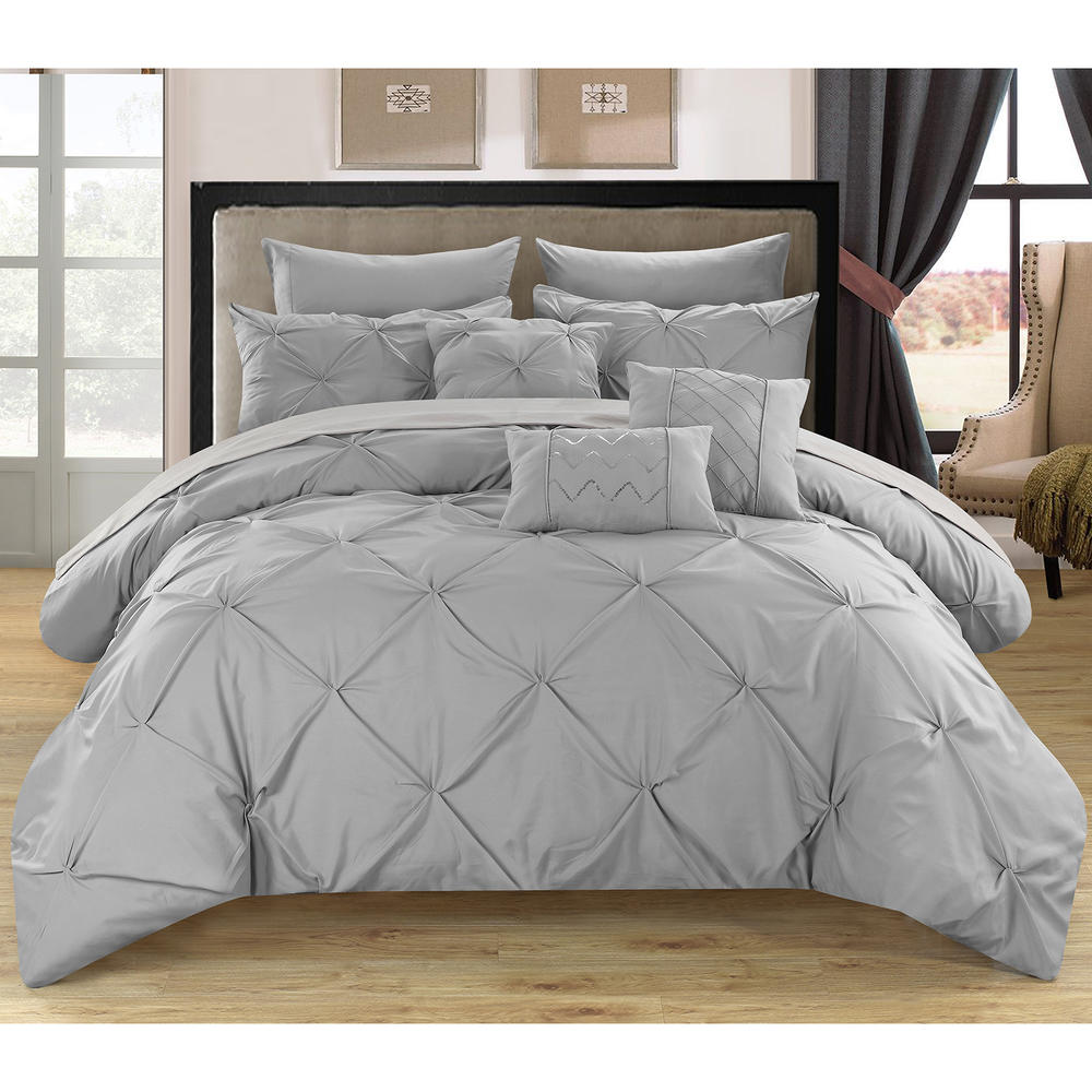 Chic Home 10pc. Queen Size Hannah Comforter Set - Silver