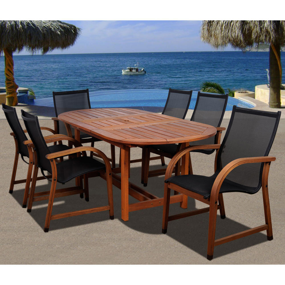 Outdoor Living and Style 7pc. Bahamas Eucalyptus Extendable Oval Patio Dining Set