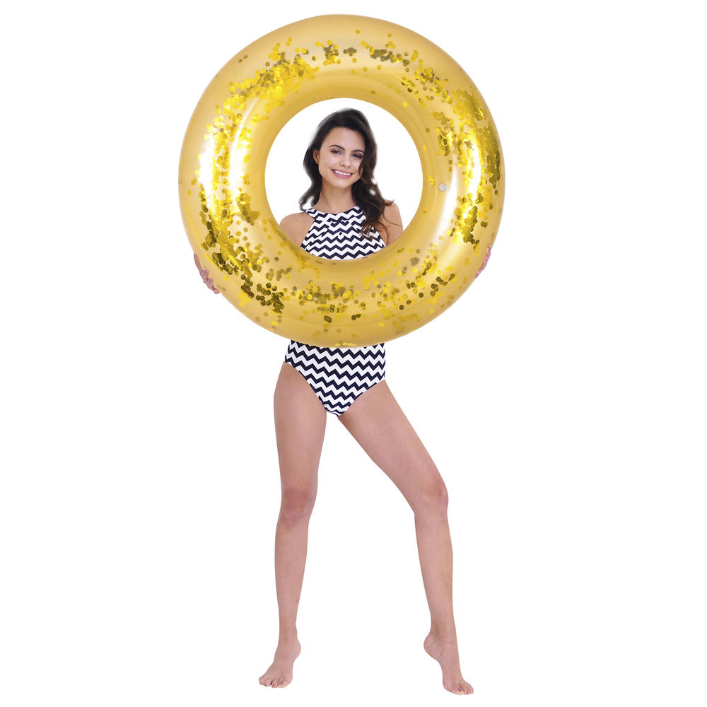Pool Central 6920388657594 Inflatable Inner Tube Pool Float – Gold Glitter Sequin